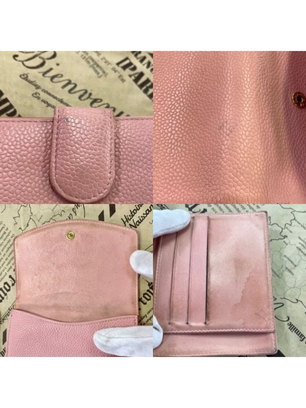 Chanel Fold Wallet Hook CC Logo Caviar Leather Pink - Picture 12 of 15